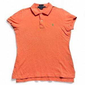 Peach/ Orange Ralph Lauren The Skinny Polo Green Horse Shirt Womens Size Small